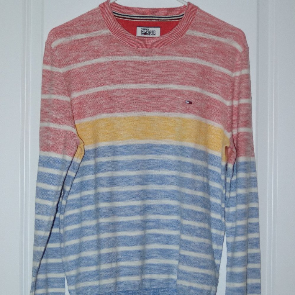 Tommy Hilfiger Denim Tri-Color, Long Sleeve Sweater, Men's Small